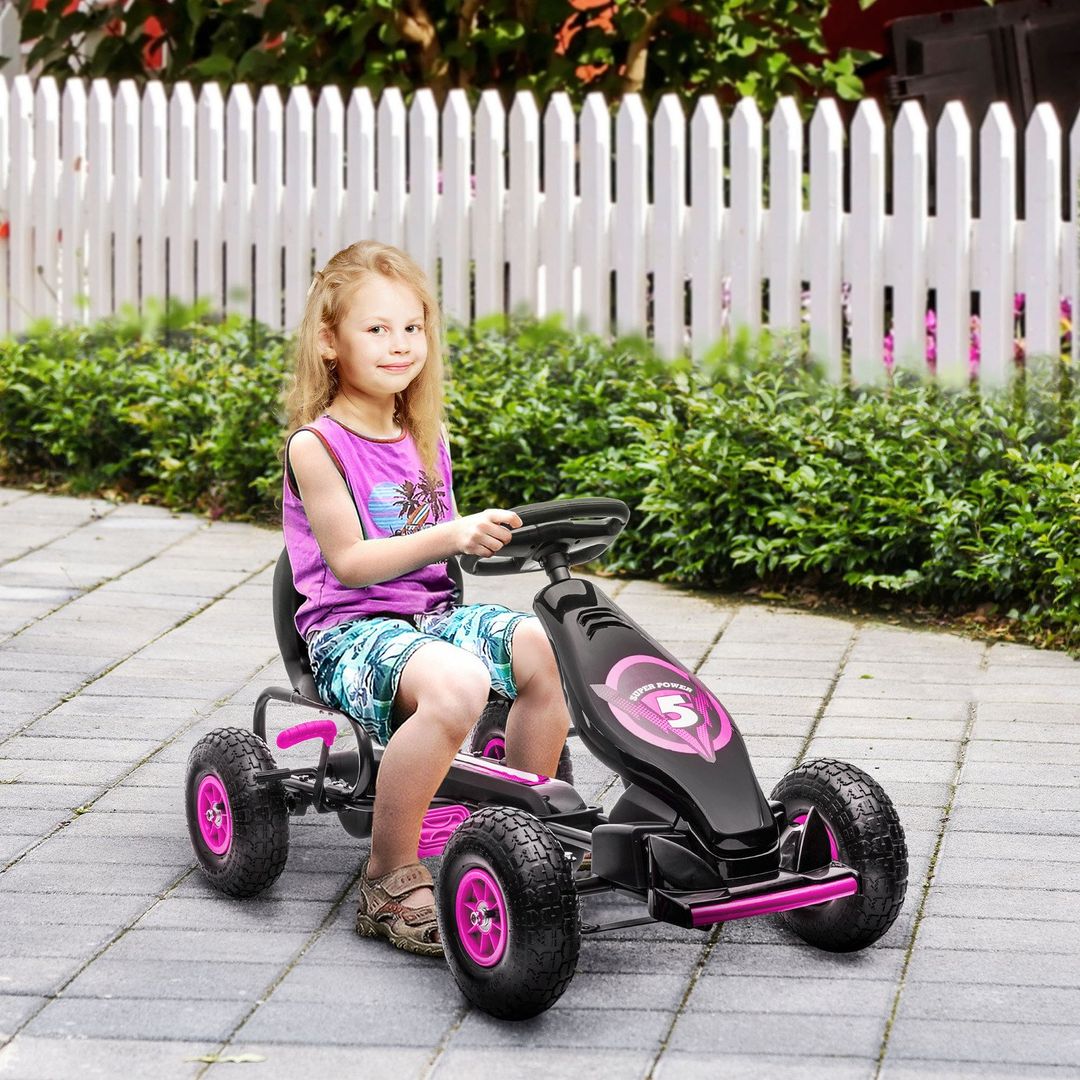 HOMCOM Children Pedal Go Kart with Adjustable Seat Rubber Wheels - Pink - Image 1