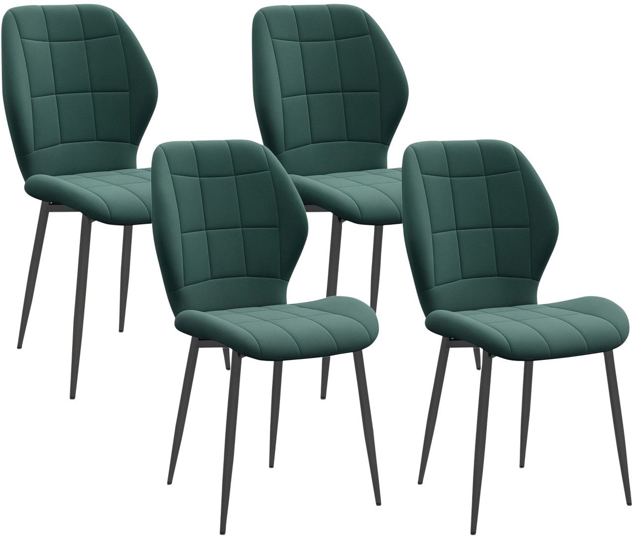 Homcom Dining Chairs, Checked Soft-Touch Fabric, Green, 4 Pcs - Image 1