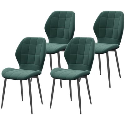 Homcom Dining Chairs, Checked Soft-Touch Fabric, Green, 4 Pcs - Thumbnail 2