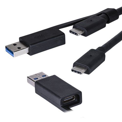 Cablenet 1m USB 3.1c Male - USB 3.1c Male Black Cable with USB 3.0 Adaptor - Image 1
