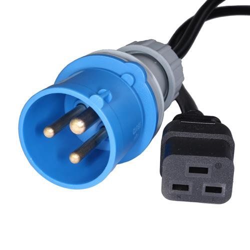 Cablenet 2m 16Amp Commando - IEC-C19 Black PVC 1.5mm Power Leads - Image 1