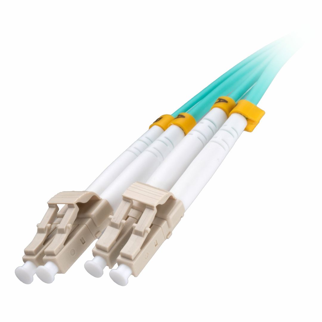 Cablenet 0.3m OM4 50/125 LC-LC Duplex Aqua LSOH Fibre Patch Lead Infin - Image 1