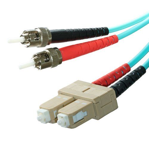 Cablenet 1m OM4 50/125 ST-SC Duplex Aqua LSOH Fibre Patch Lead InfiniB - Image 1