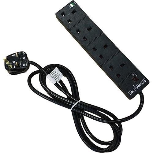 Cablenet 4 Way UK Black 13Amp Surge Protected Power Strip with 2m Lead - Image 1