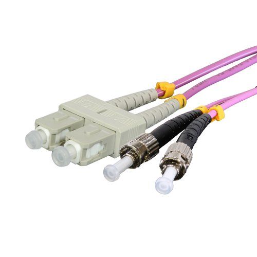 Cablenet 15m OM3 50/125 ST-SC Duplex Violet LSOH Fibre Patch Lead - Image 1