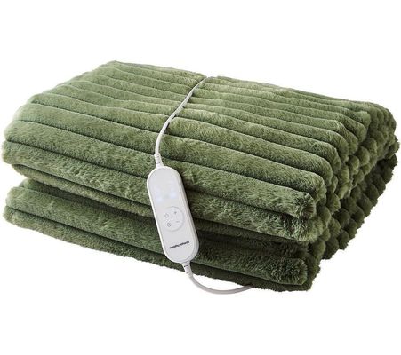 MORPHY RICHARDS EverCosy Luxury Striped Fleece Heated Throw - Green, 160 x 130 cm