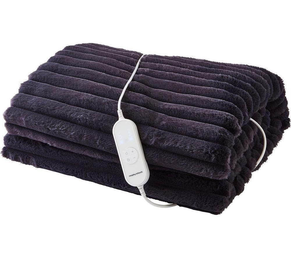 MORPHY RICHARDS EverCosy Luxury Striped Fleece Heated Throw - Navy, 160 x 130 cm - Image 1