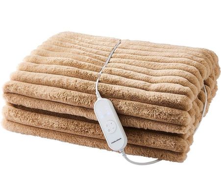 MORPHY RICHARDS EverCosy Luxury Striped Fleece Heated Throw - Mocha, 160 x 130 cm