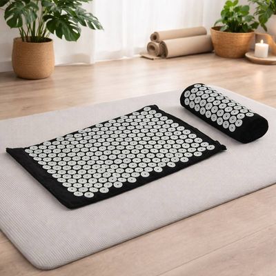 Acupressure Mat & Pillow Set Travel Bag Back Neck Pain Relief Massage Therapy - Black
