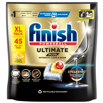 Pack of 45 Finish Ultimate Plus Dishwasher Tablets Lemon