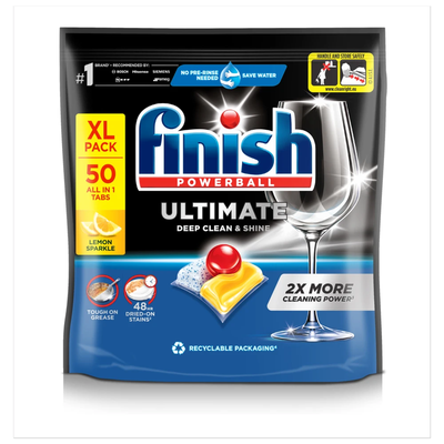 Pack of 50 Finish Powerball Ultimate Dishwasher Tablets Lemon - Thumbnail 2