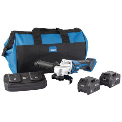 Draper D20 20V Brushless Grinder, 115mm, 2 x 3.0Ah Batteries, 1 x Twin Charger, 1 x Bag