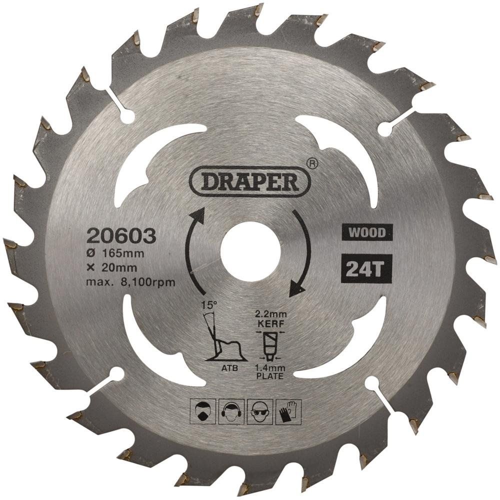 Draper 20603 Tct Circular Saw Blade For Wood 165 X 20Mm 24T each 1 - Image 1