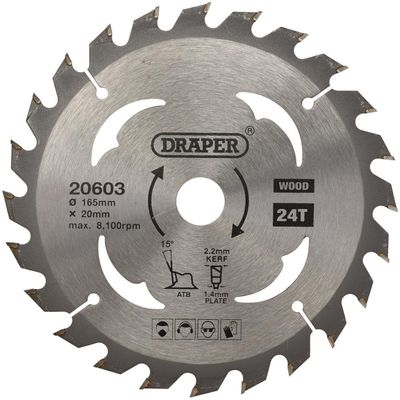 Draper 20603 Tct Circular Saw Blade For Wood 165 X 20Mm 24T each 1