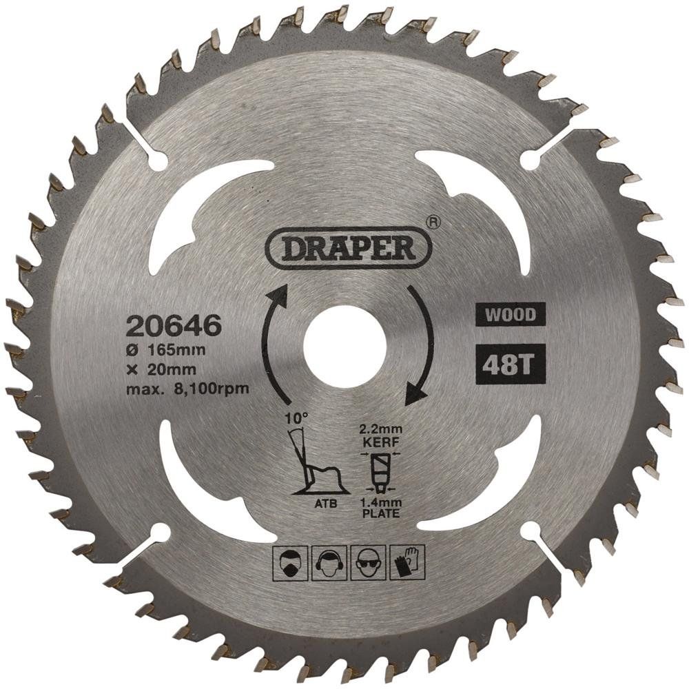 Draper 20646 Tct Circular Saw Blade For Wood 165 X 20Mm 48T each 1 - Image 1