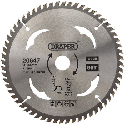 Draper 20647 Tct Circular Saw Blade For Wood 165 X 20Mm 60T each 1
