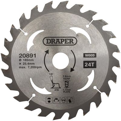 Draper 20891 Tct Circular Saw Blade For Wood 185 X 25.4Mm 24T each 1