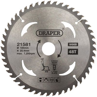 Draper 21581 Tct Circular Saw Blade For Wood 185 X 25.4Mm 48T each 1