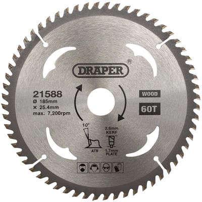 Draper TCT Circular Saw Blade for Wood, 185 x 25.4mm, 60T