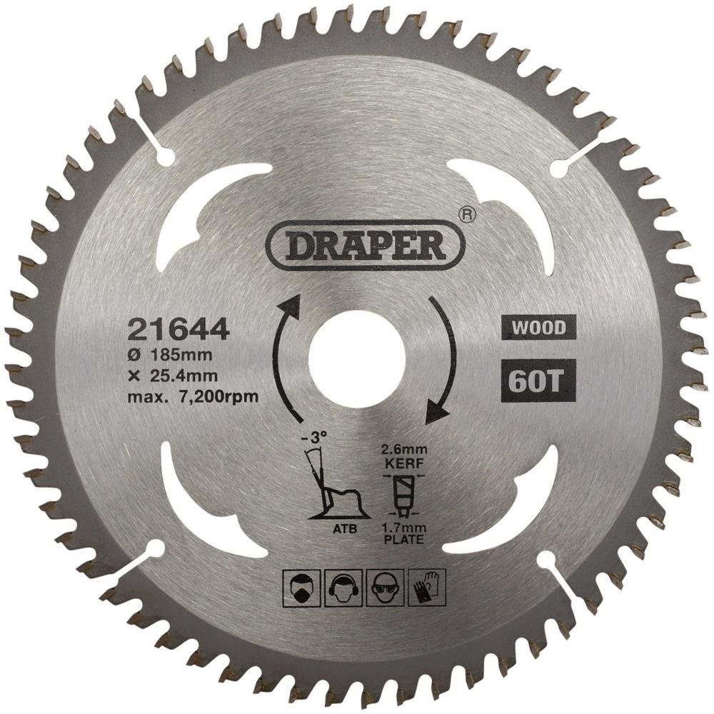 Draper 21644 Tct Circular Saw Blade For Laminate & Wood 185 X 25.4Mm 60T each 1 - Image 1