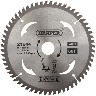 Draper 21644 Tct Circular Saw Blade For Laminate & Wood 185 X 25.4Mm 60T each 1