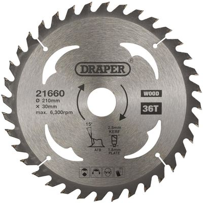 Draper 21660 Tct Circular Saw Blade For Wood 210 X 30Mm 36T each 1