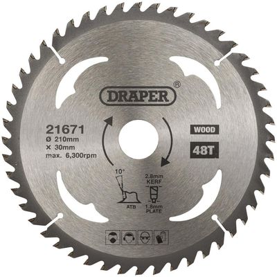 Draper 21671 Tct Circular Saw Blade For Wood 210 X 30Mm 48T each 1