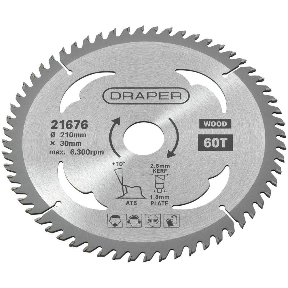 Draper 21676 Tct Circular Saw Blade For Wood 210 X 30Mm 60T each 1 - Image 1