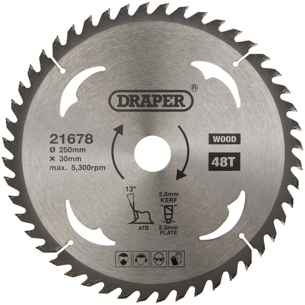 Draper 21678 Tct Circular Saw Blade For Wood 250 X 30Mm 48T each 1 - Image 1