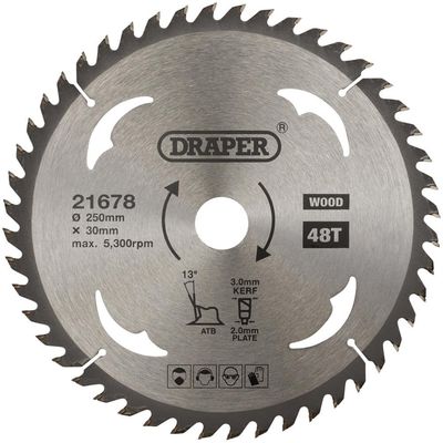 Draper 21678 Tct Circular Saw Blade For Wood 250 X 30Mm 48T each 1
