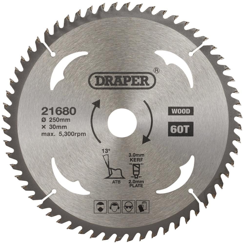 Draper 21680 Tct Circular Saw Blade For Wood 250 X 30Mm 60T each 1 - Image 1