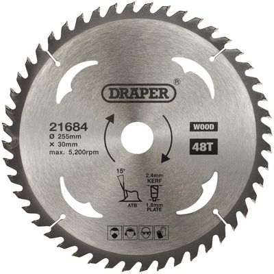 Draper 21684 Tct Circular Saw Blade For Wood 255 X 30Mm 48T each 1