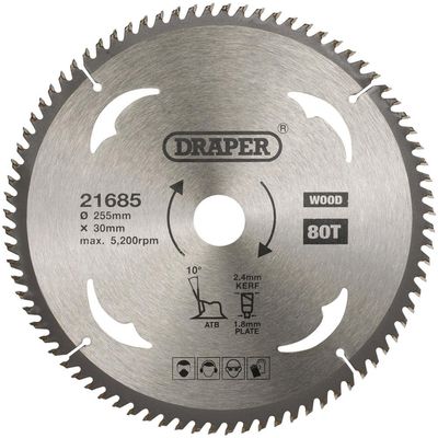 Draper 21685 Tct Circular Saw Blade For Wood 255 X 30Mm 80T each 1