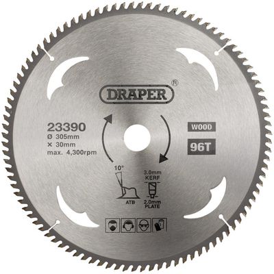 Draper TCT Circular Saw Blade for Wood, 305 x 30mm, 96T