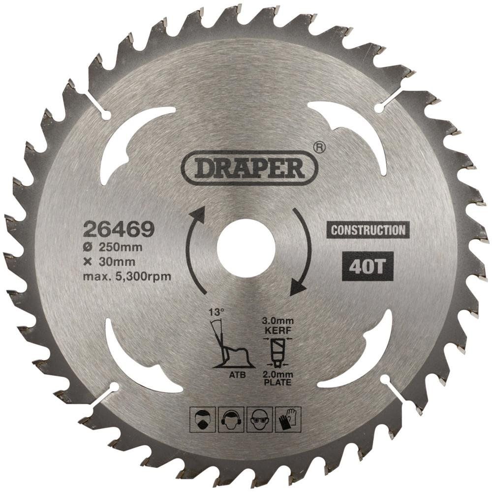 Draper TCT Construction Circular Saw Blade, 250 x 30mm, 40T - Image 1