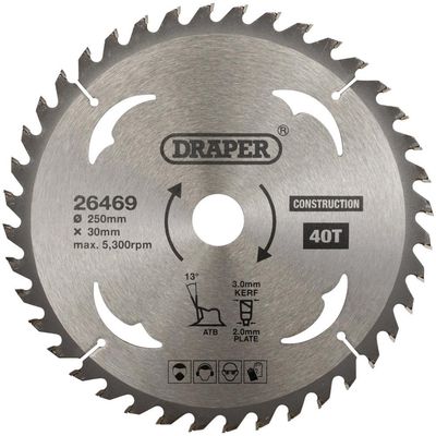 Draper TCT Construction Circular Saw Blade, 250 x 30mm, 40T