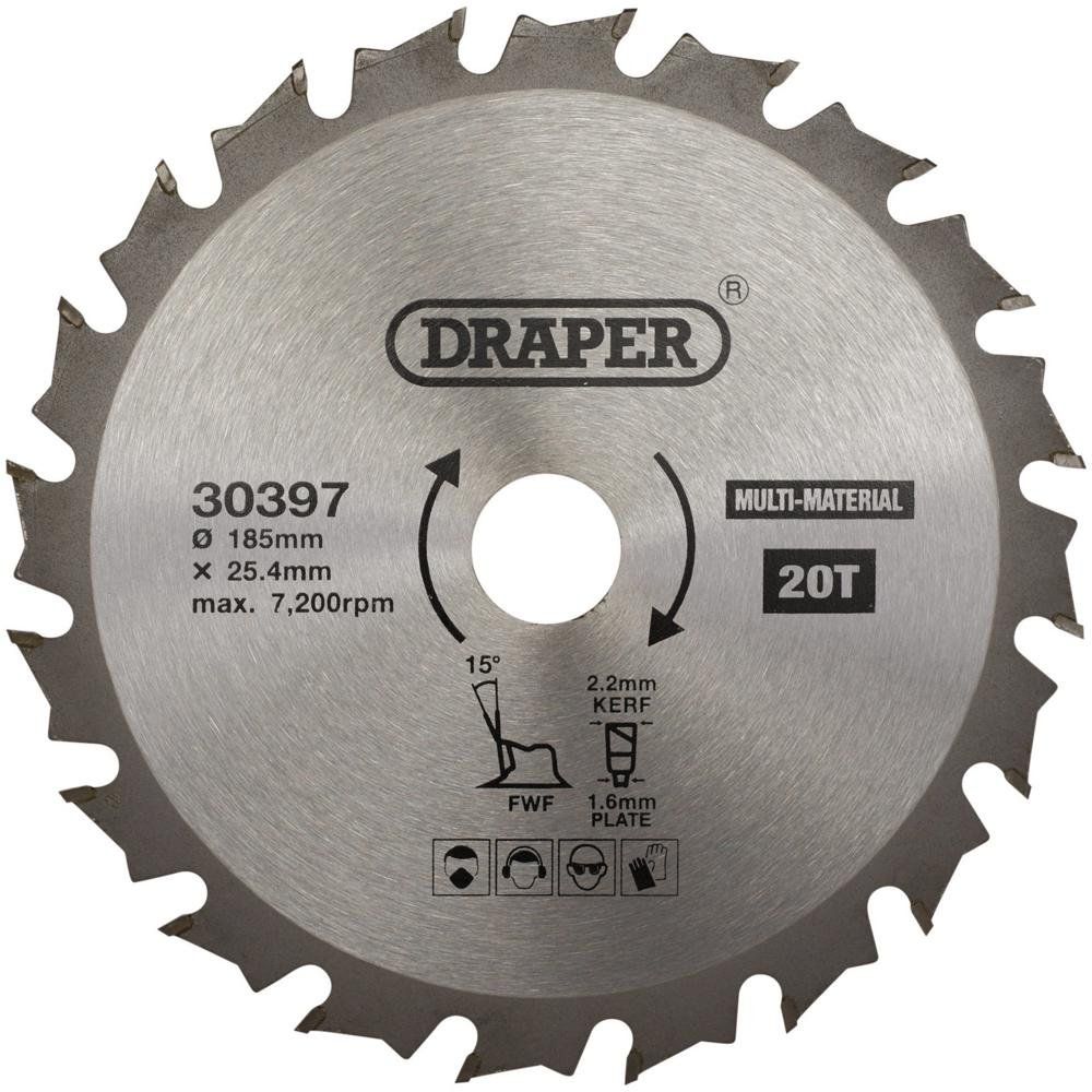 Draper TCT Multi-Purpose Circular Saw Blade, 185 x 25.4mm, 20T - Image 1