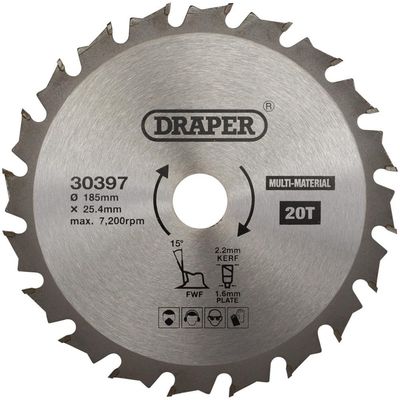 Draper TCT Multi-Purpose Circular Saw Blade, 185 x 25.4mm, 20T