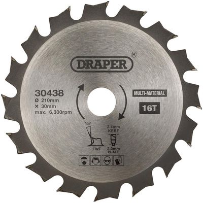 Draper TCT Multi-Purpose Circular Saw Blade, 210 x 30mm, 16T