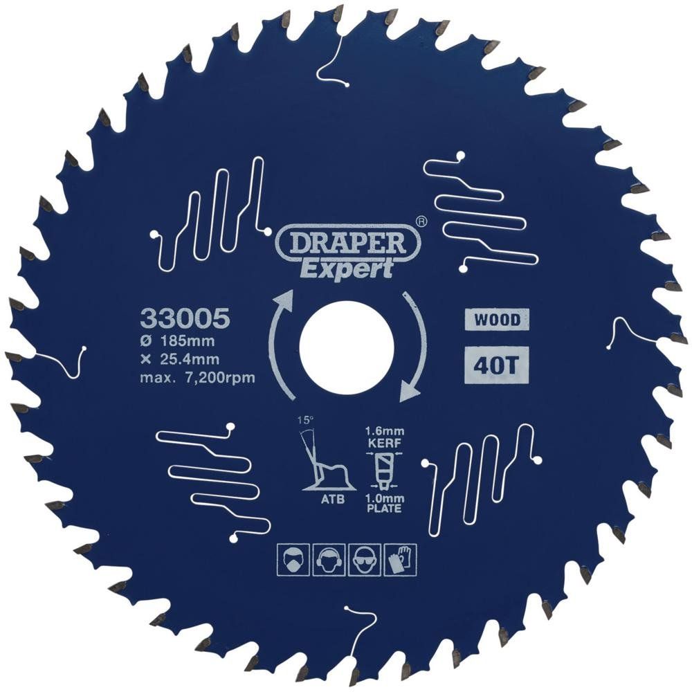 Draper Expert PTFE TCT Circular Saw Blade for Wood 185mm 40T 25.4mm - Image 1