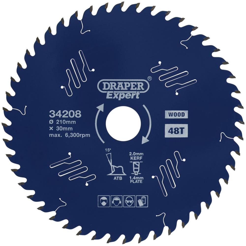 Draper Expert PTFE TCT Circular Saw Blade for Wood 210mm 48T 30mm - Image 1