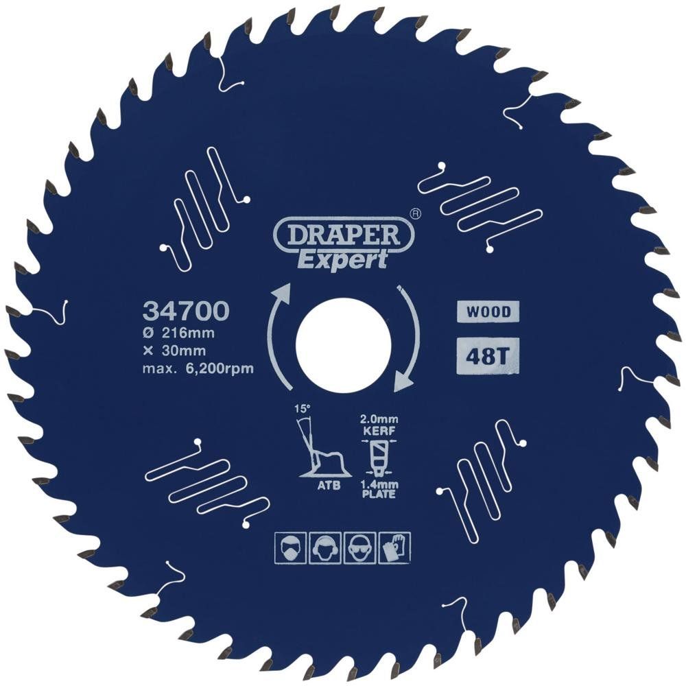 Draper Expert PTFE TCT Circular Saw Blade for Wood 216mm 48T 30mm - Image 1