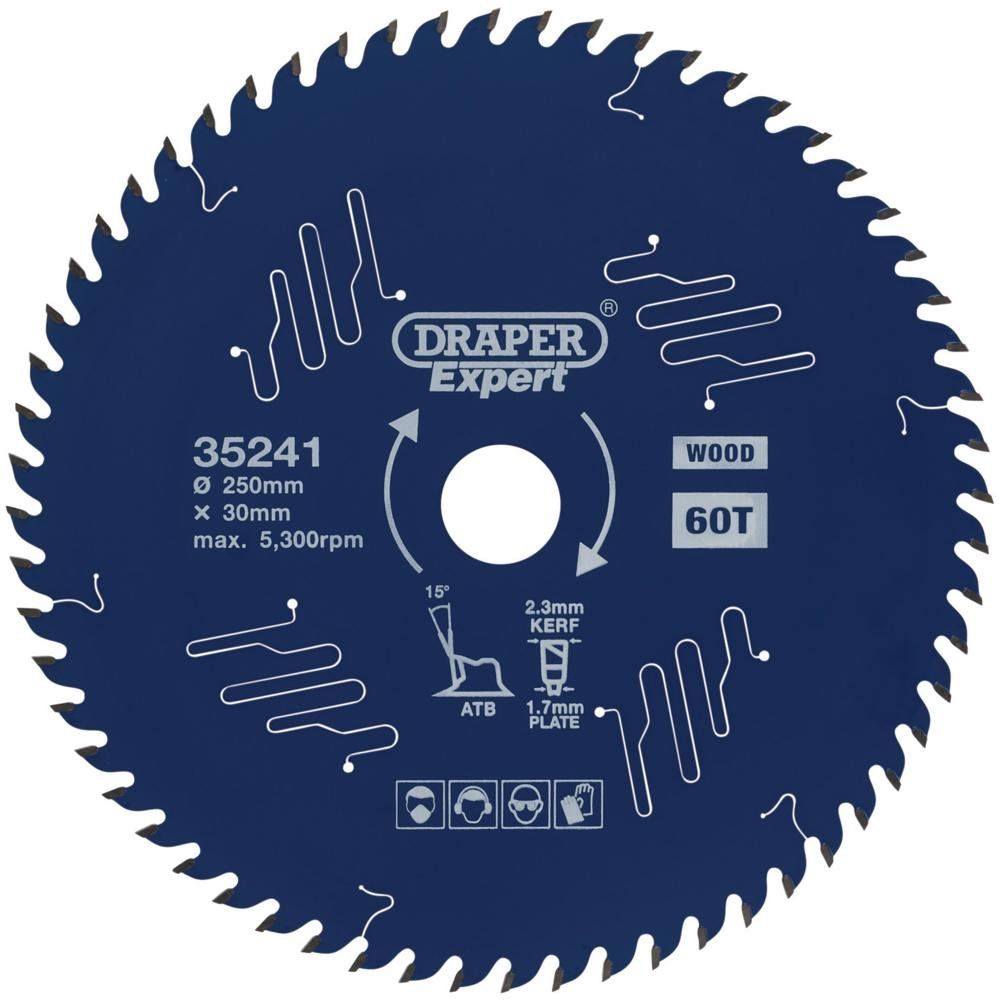 Draper Expert PTFE TCT Circular Saw Blade for Wood 250mm 60T 30mm - Image 1