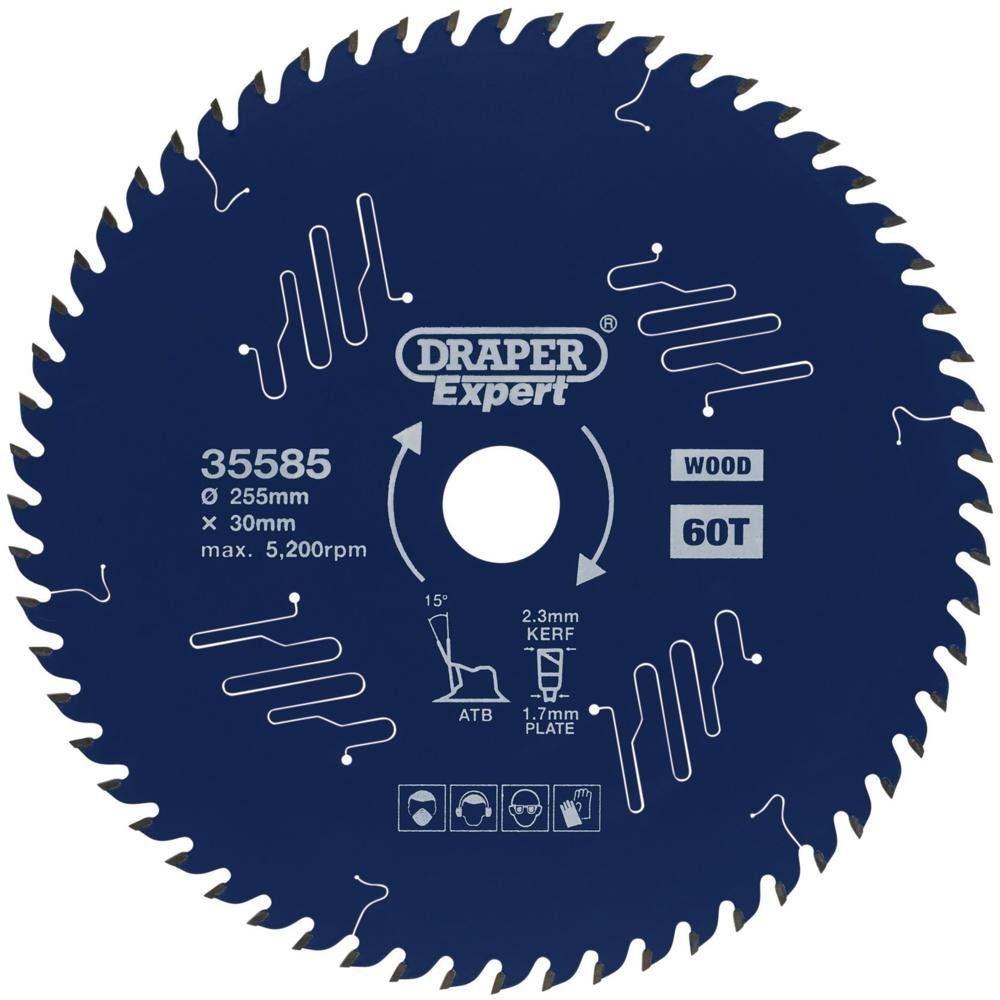 Draper Expert PTFE TCT Circular Saw Blade for Wood 255mm 60T 30mm - Image 1