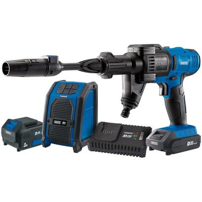 Draper D20 20V Pressure Washer, D20 20V Wireless Speaker, 1 x 2.0Ah, 1 x 3.0Ah, 1 x Fast Charger
