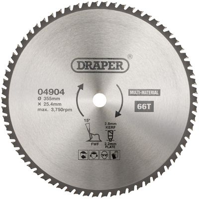 Draper 04904 Tct Multi-Purpose Circular Saw Blade 355 X 25.4Mm 66T each 1