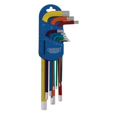 Draper Expert 04905 Metric Long Arm Hex Key Set Colour Coded (9 Piece) 1
