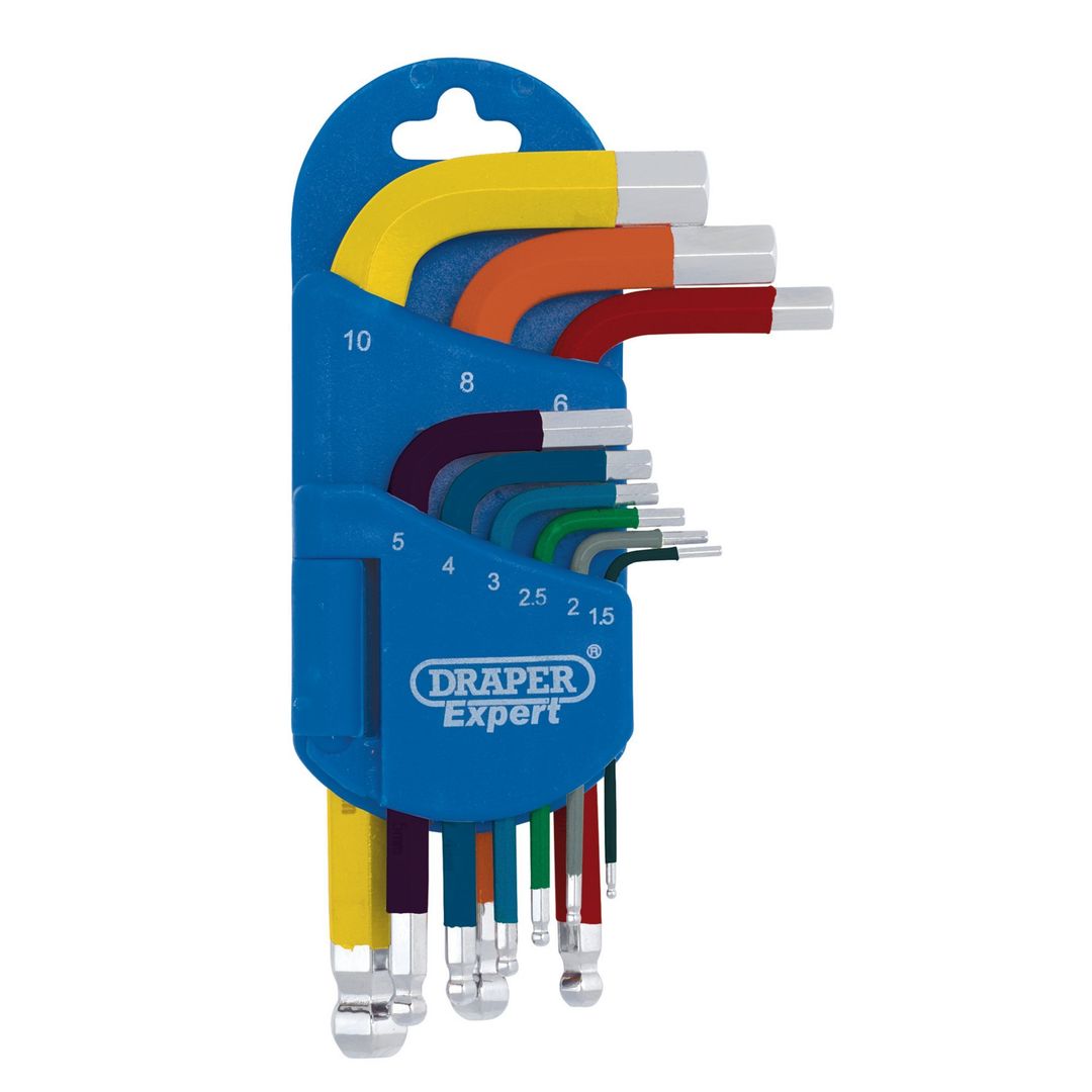 Draper Expert 04912 Metric Short Arm Ball End Hex Key Set Colour Coded (9 Piece) 1 - Image 1