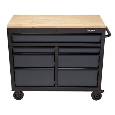 BUNKER Workbench Roller Tool Cabinet, 7 Drawer, 41", Grey