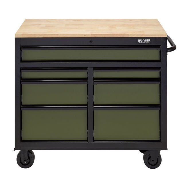 BUNKER Workbench Roller Tool Cabinet, 7 Drawer, 41", Green - Image 1